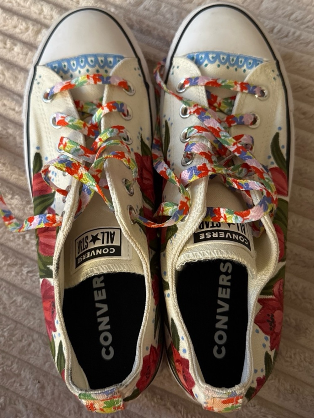 Converse Women's Floral Low Top Sneakers - White with Multicolor Floral Print - Picture 3 of 6